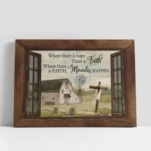 Christian Canvas Wall Art, Where There Is Hope There Is Faith White House Wooden Cross Windmill Canvas Art, Christian Canvas Art