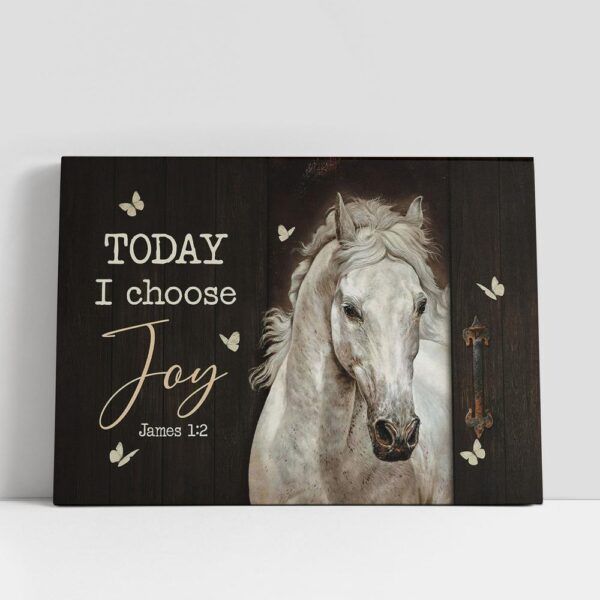 Christian Canvas Wall Art, White Horse Butterfly Today I Choose Joy Canvas Art, Christian Canvas Art