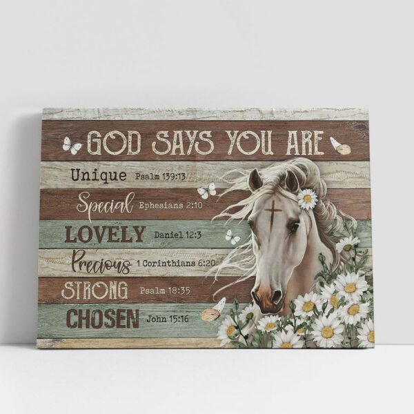 Christian Canvas Wall Art, White Horse Daisy Flower God Says You Are Canvas Art, Christian Canvas Art