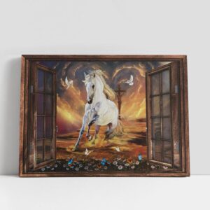 Christian Canvas Wall Art, White Horse Running…