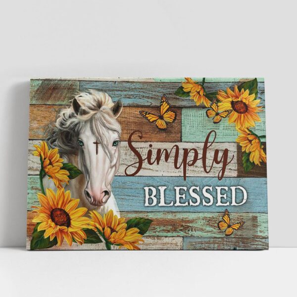 Christian Canvas Wall Art, White Horse Simply Blessed Canvas Art, Christian Canvas Art