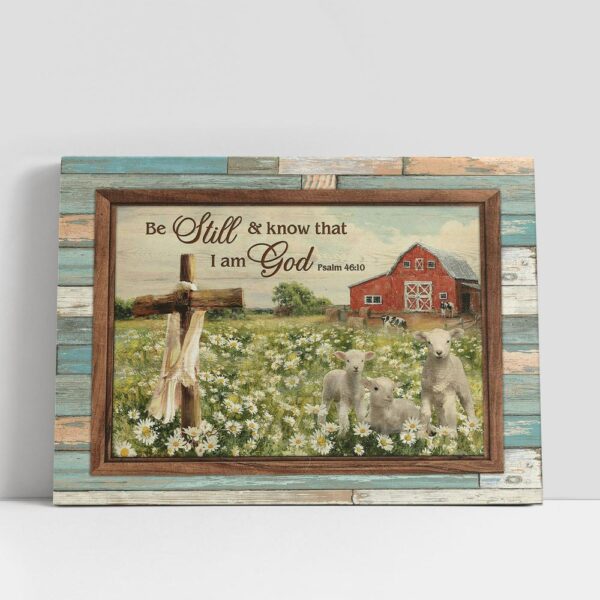 Christian Canvas Wall Art, White Sheep Daisy Field Be Still And Know That I Am God Canvas Art, Christian Canvas Art