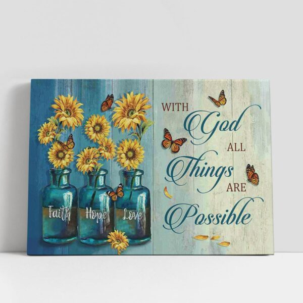 Christian Canvas Wall Art, With God All Things Are Possible Canvas Wall Art, Faith Hope Love, Christian Canvas Art