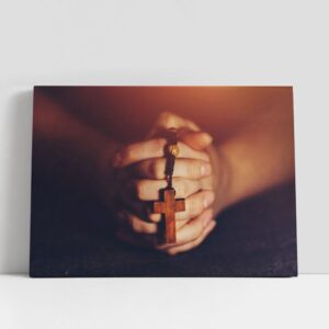 Christian Canvas Wall Art, Woman Holding Rosary…