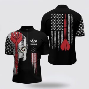Dart Jerseys, American Flag Skull Dart Jerseys Patriotic Darts Shirts For Men, Custom Dart Jerseys