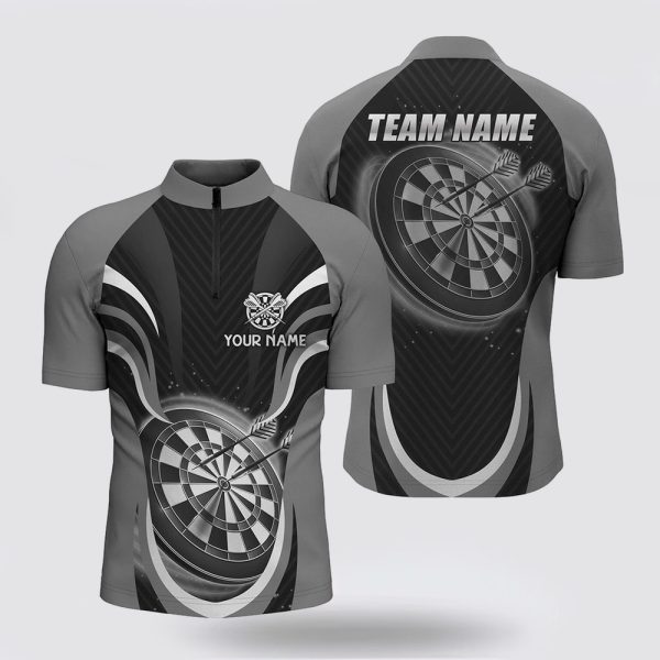 Dart Jerseys, Black Grey Dart Jerseys Cool Dart Shirt For Men, Custom Dart Jerseys