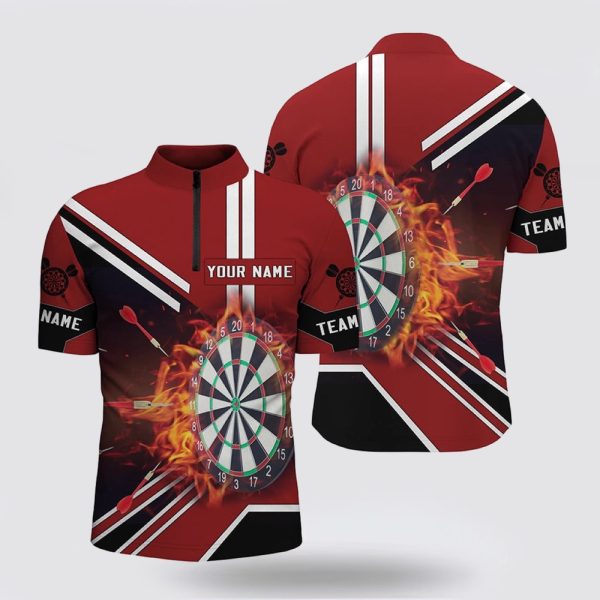 Dart Jerseys, Black Red Flame Dartboard Dart Jerseys Fire Darts Shirts For Men, Custom Dart Jerseys