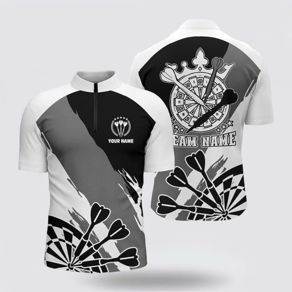Dart Jerseys, Black White Dart Jerseys Dart Shirt For Men, Custom Dart Jerseys