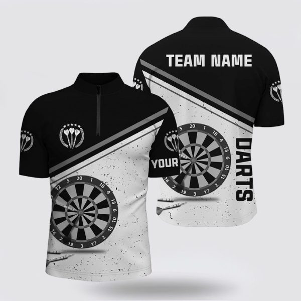 Dart Jerseys, Black White Grunge Dart Jerseys With Name Men Darts Shirts, Custom Dart Jerseys