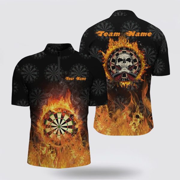 Dart Jerseys, Fire Flame Skull Dart Jerseys Scary Darts Shirt For Men Cool, Custom Dart Jerseys
