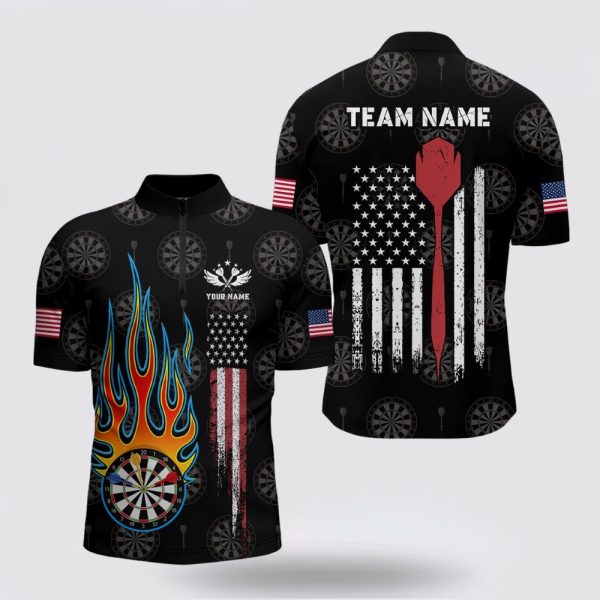Dart Jerseys, Flame Darts American Flag Dart Jerseys Patriotic For Men, Custom Dart Jerseys