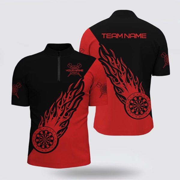 Dart Jerseys, Red Black Flame Dart Jerseys Dart Shirt For Men, Custom Dart Jerseys