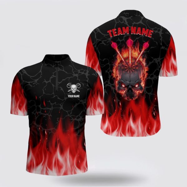 Dart Jerseys, Red Flame Skull Dart Jerseys Scary Darts Shirt For Men Cools, Custom Dart Jerseys
