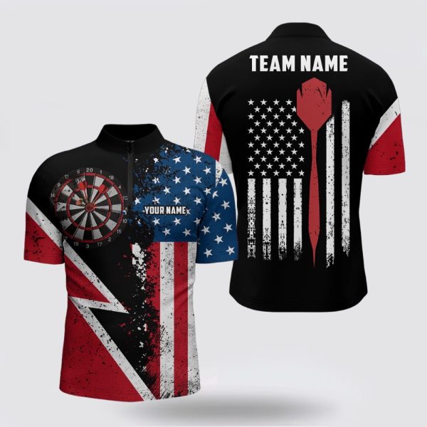 Dart Jerseys, Retro American Flag Dart Jerseys Patriotic Men Darts Shirt, Custom Dart Jerseys