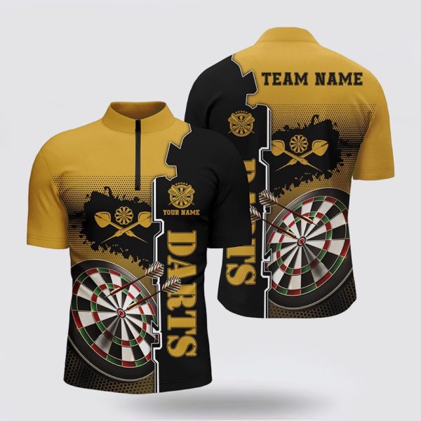 Dart Jerseys, Yellow Black Dart Jerseys Darts Shirt For Men, Custom Dart Jerseys