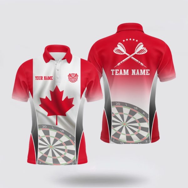 Darts Polo Shirt, 3D Canadian Flag Patriotic Darts Men Polo Shirt, Darts Polo Shirt Design