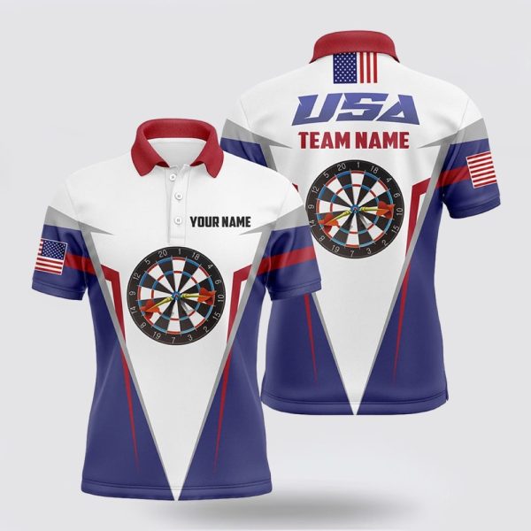 Darts Polo Shirt, American Flag Mens Darts Polo Shirt Custom Us Patriotic Darts Shirts, Darts Polo Shirt Design