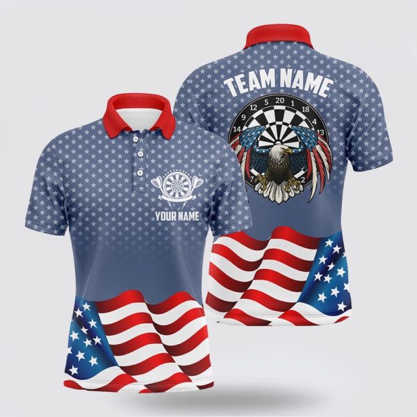 Darts Polo Shirt, American Flag Patriotic Darts Men Polo Shirt Eagle Stars Pattern, Darts Polo Shirt Design