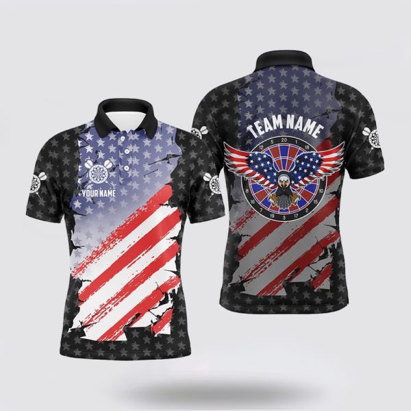 Darts Polo Shirt, American Flag Patriotic Darts Polo Shirt Us Eagle Stars Pattern, Darts Polo Shirt Design