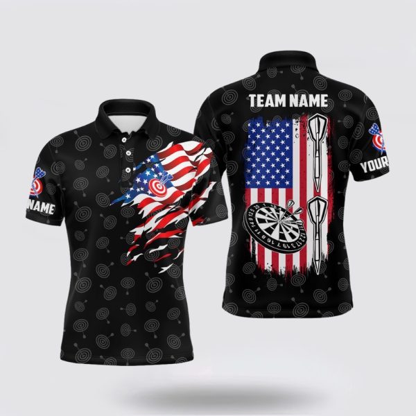 Darts Polo Shirt, American Flag Personalized Darts Polo Shirt Custom Patriotic, Darts Polo Shirt Design