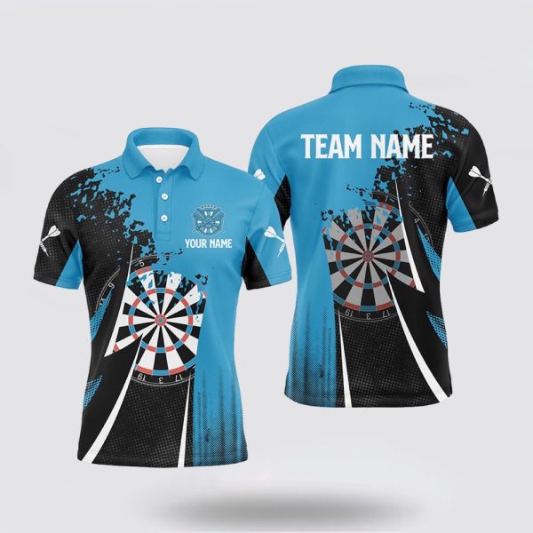 Darts Polo Shirt, Black Blue Mens Darts Polo Shirt Custom Cool Darts Shirt, Darts Polo Shirt Design