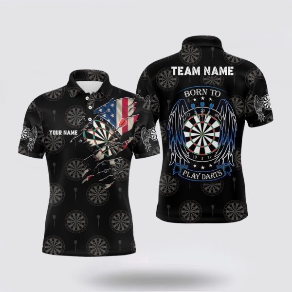 Darts Polo Shirt, Born To Play Darts American Flag Custom Men Darts Polo Shirt Patriotic, Darts Polo Shirt Design