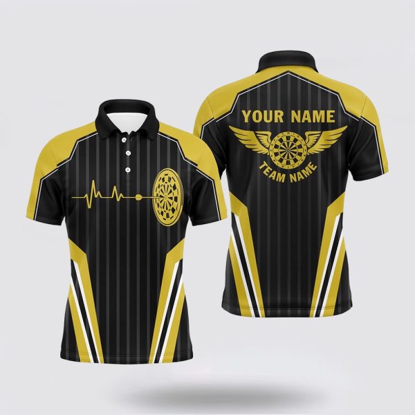 Darts Polo Shirt, Customized Dart Board Lovers Yellow Heartbeat Mens Polo Shirt , Darts Polo Shirt Design