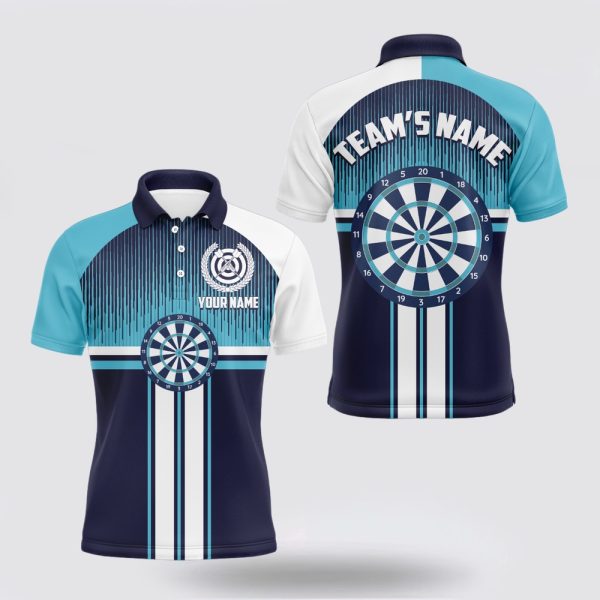 Darts Polo Shirt, Customized Dart Board Sports Style White Blue Mens Polo Shirts, Darts Polo Shirt Design