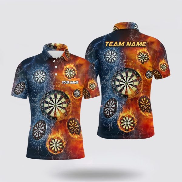 Darts Polo Shirt, Fire And Water Darts Men Polo Shirt Personalized Darts Shirt, Darts Polo Shirt Design