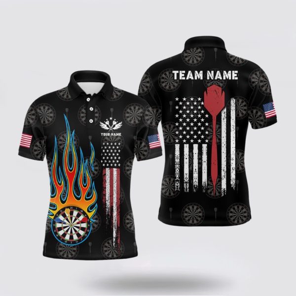 Darts Polo Shirt, Flame Darts American Flag Mens Darts Polo Shirt Custom Patriotic, Darts Polo Shirt Design
