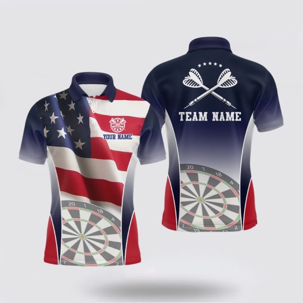 Darts Polo Shirt, Mens 3D American Flag Patriotic Darts Polo Shirt Personalized, Darts Polo Shirt Design