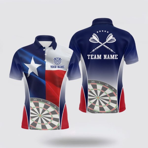 Darts Polo Shirt, Mens 3D Texas Flag Patriotic Darts Polo Shirts Personalized, Darts Polo Shirt Design