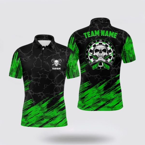 Darts Polo Shirt, Personalized 3D All Over Print Men Skull Darts Polo Shirt Green Black, Darts Polo Shirt Design