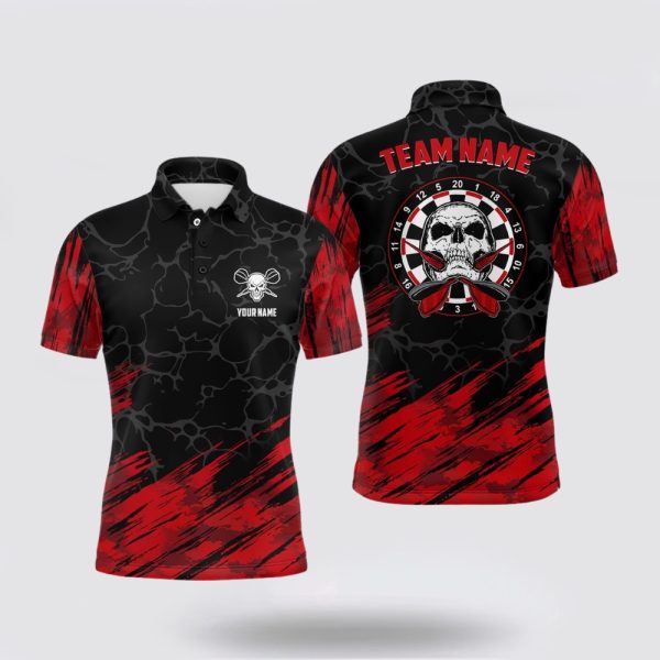 Darts Polo Shirt, Personalized 3D All Over Print Skull Mens Darts Polo Shirt Red Black, Darts Polo Shirt Design