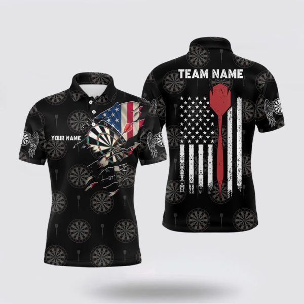 Darts Polo Shirt, Personalized American Flag Custom Mens Darts Polo Shirt Patriotic, Darts Polo Shirt Design