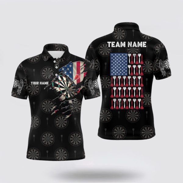 Darts Polo Shirt, Personalized American Flag Men Darts Polo Shirt Patriotic Darts Team Jersey, Darts Polo Shirt Design