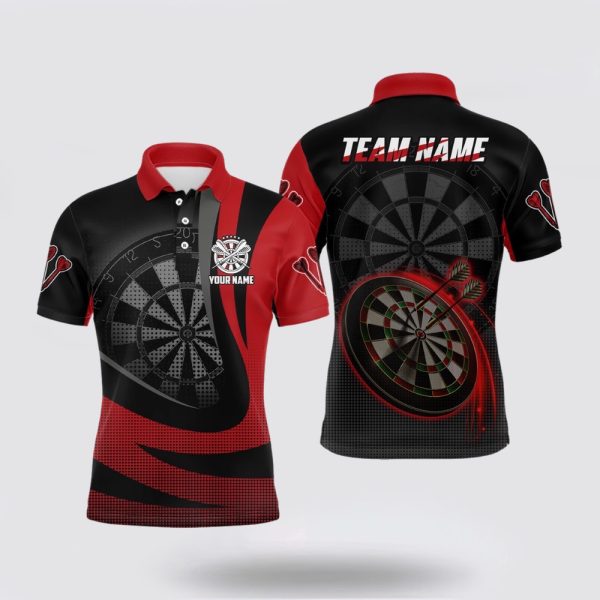 Darts Polo Shirt, Personalized Black Red 3D Mens Darts Polo Shirt Custom Cool Darts Team Jersey, Darts Polo Shirt Design
