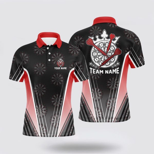 Darts Polo Shirt, Personalized Black Red Men Darts Polo Shirt Custom Dart Team Shirt, Darts Polo Shirt Design