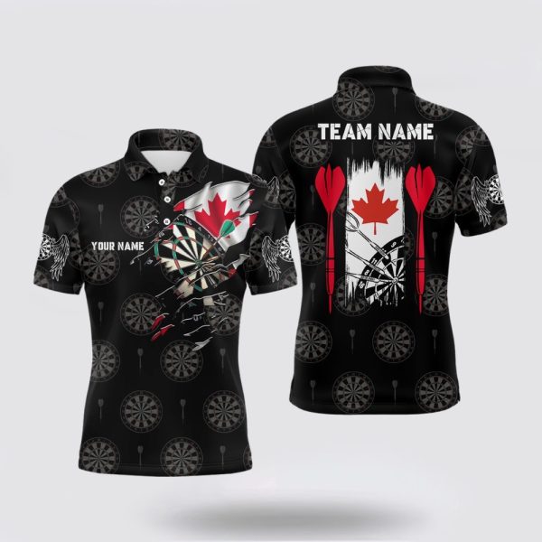 Darts Polo Shirt, Personalized Canada Flag Mens Darts Polo Shirt Custom Patriotic, Darts Polo Shirt Design