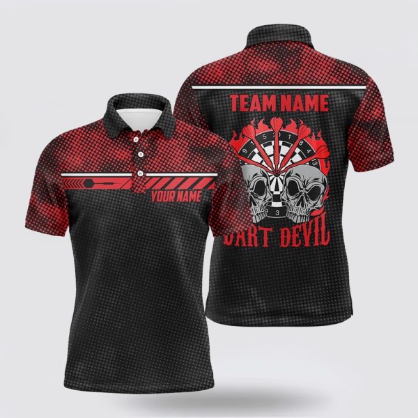 Darts Polo Shirt, Personalized Dart Devil Black Red Python Skull Polo Shirts Custom, Darts Polo Shirt Design