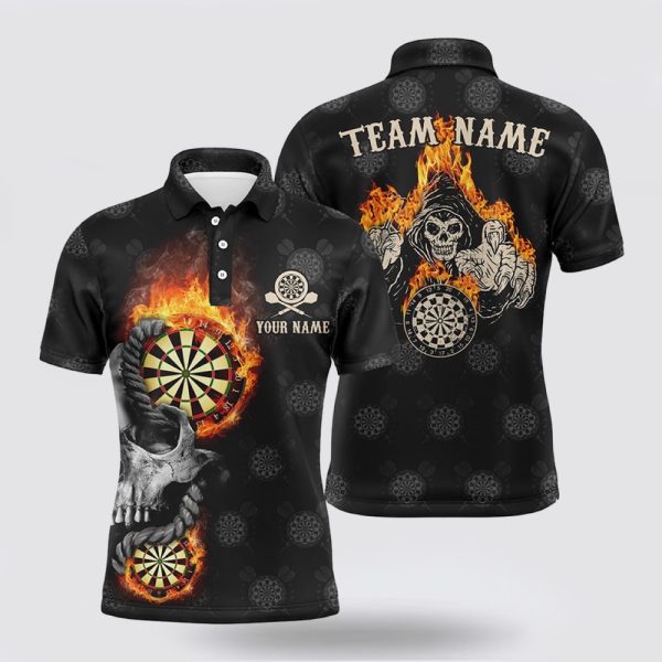 Darts Polo Shirt, Personalized Darts Flame Skull Reaper Mens Polo Shirts Custom Crazy, Darts Polo Shirt Design