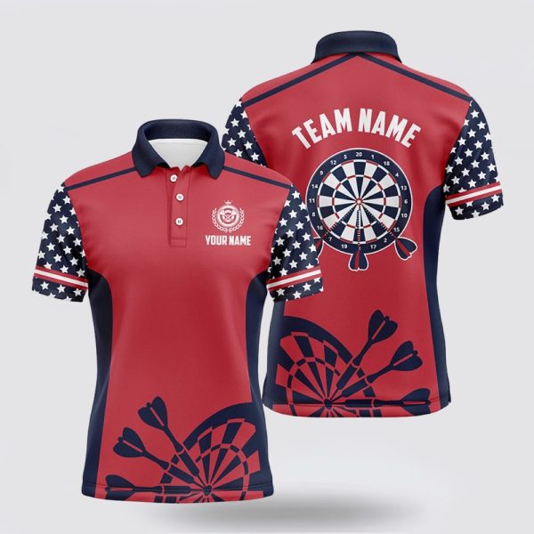 Darts Polo Shirt, Personalized Darts Red American Flag Custom Polo Shirt Patriotic, Darts Polo Shirt Design