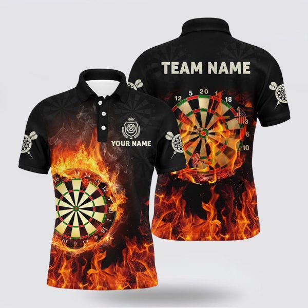 Darts Polo Shirt, Personalized Flame Usa Men Darts Polo Shirt Custom Fire Patriotic, Darts Polo Shirt Design