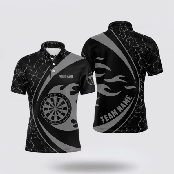 Darts Polo Shirt, Personalized Grey Fire Flame Darts Men Polo Shirt Darts Shirt, Darts Polo Shirt Design