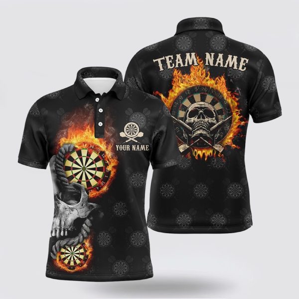 Darts Polo Shirt, Personalized Mens Darts Flame Skull Polo Shirts Custom Fire Crazy, Darts Polo Shirt Design