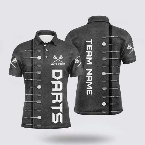 Darts Polo Shirt, Personalized Mens Darts Polo Shirt 3D Printed Black White, Darts Polo Shirt Design