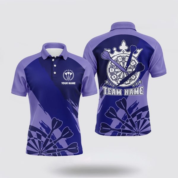 Darts Polo Shirt, Personalized Navy Purple Mens Darts Polo Shirt Custom Cool Dart Shirt, Darts Polo Shirt Design