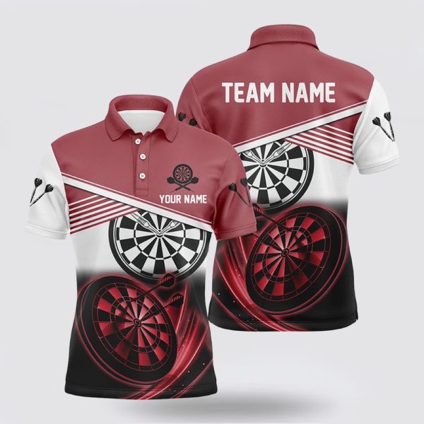 Darts Polo Shirt, Personalized Red Black Darts Men Polo Shirt Custom Cool Darts Shirt, Darts Polo Shirt Design