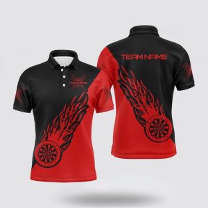 Darts Polo Shirt, Personalized Red Black Flame…