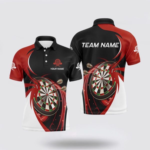 Darts Polo Shirt, Personalized Red Black Mens Darts Polo Shirt Custom Cool Darts Shirt, Darts Polo Shirt Design